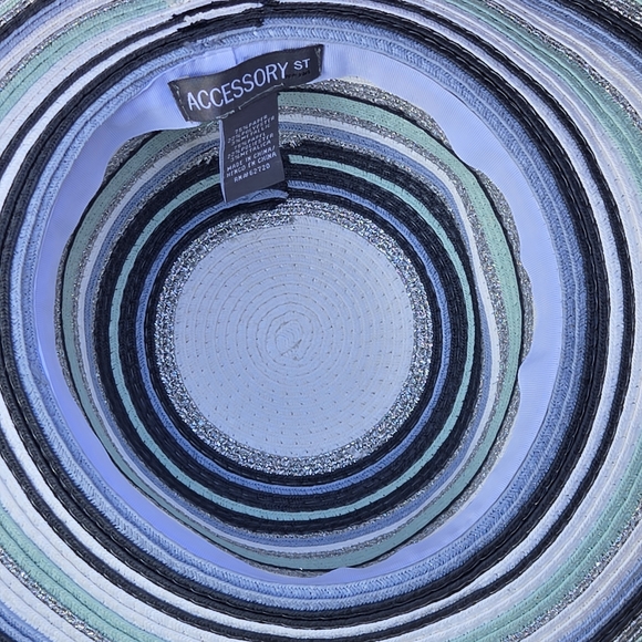 Accessory Street Aqua Mist Wide Brim Sun Hat Metallic Stripe Floppy Hat - Picture 11 of 12